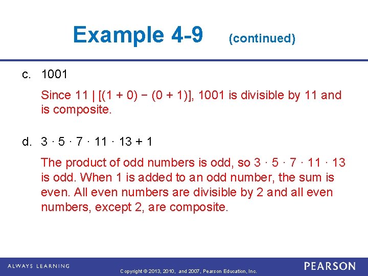 Example 4 -9 (continued) c. 1001 Since 11 | [(1 + 0) − (0