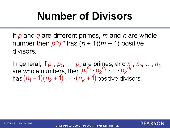 Number of Divisors If p and q are different primes, m and n are