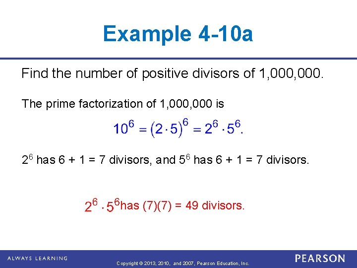 Example 4 -10 a Find the number of positive divisors of 1, 000. The