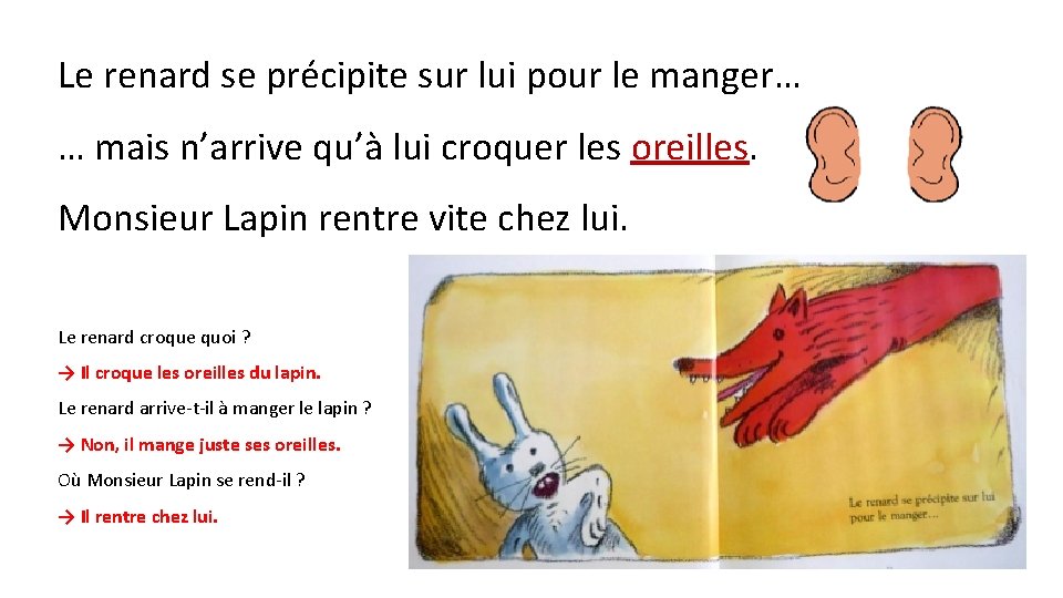 Le renard se précipite sur lui pour le manger… … mais n’arrive qu’à lui