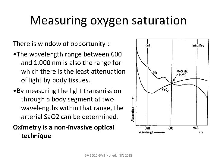 Measuring oxygen saturation There is window of opportunity : • The wavelength range between