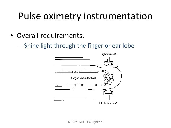 Pulse oximetry instrumentation • Overall requirements: – Shine light through the finger or ear