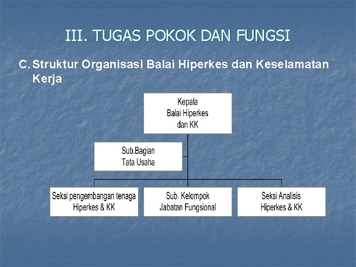 III. TUGAS POKOK DAN FUNGSI C. Struktur Organisasi Balai Hiperkes dan Keselamatan Kerja 