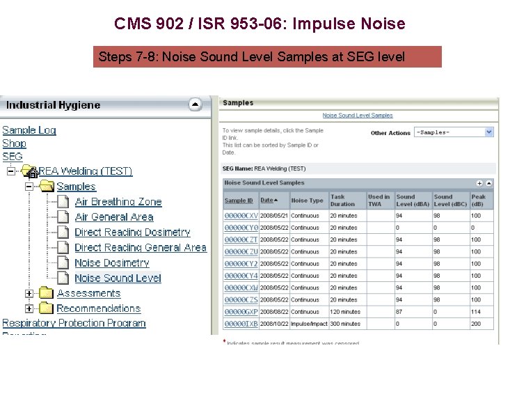 CMS 902 / ISR 953 -06: Impulse Noise Steps 7 -8: Noise Sound Level