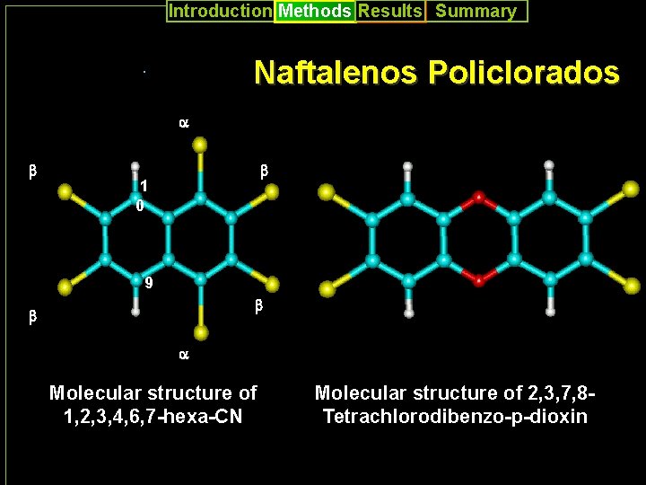 Introduction Methods Results Summary Naftalenos Policlorados Naftalenos Pol . a a b b 1