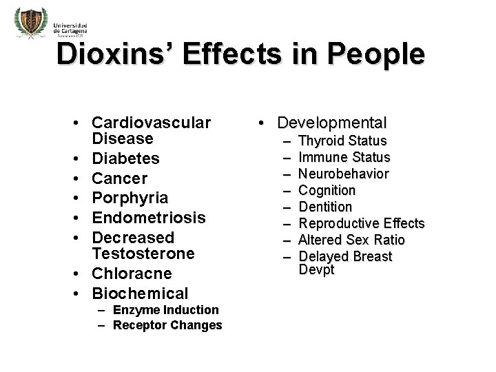 Dioxins’ Effects in People • Cardiovascular Disease • Diabetes • Cancer • Porphyria •