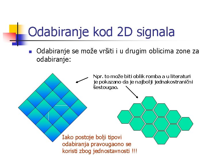 Odabiranje kod 2 D signala n Odabiranje se može vršiti i u drugim oblicima