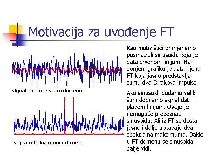 Motivacija za uvođenje FT Kao motivišući primjer smo posmatrali sinusoidu koja je data crvenom