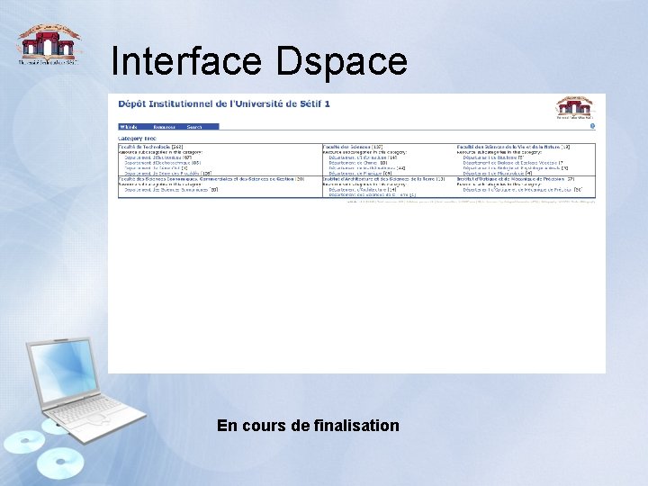 Interface Dspace En cours de finalisation 