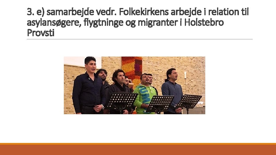 3. e) samarbejde vedr. Folkekirkens arbejde i relation til asylansøgere, flygtninge og migranter i