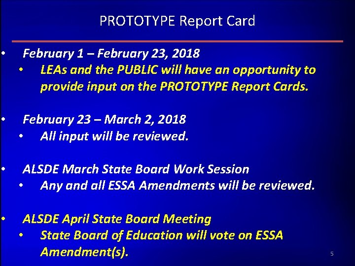 PROTOTYPE Report Card • February 1 – February 23, 2018 • LEAs and the