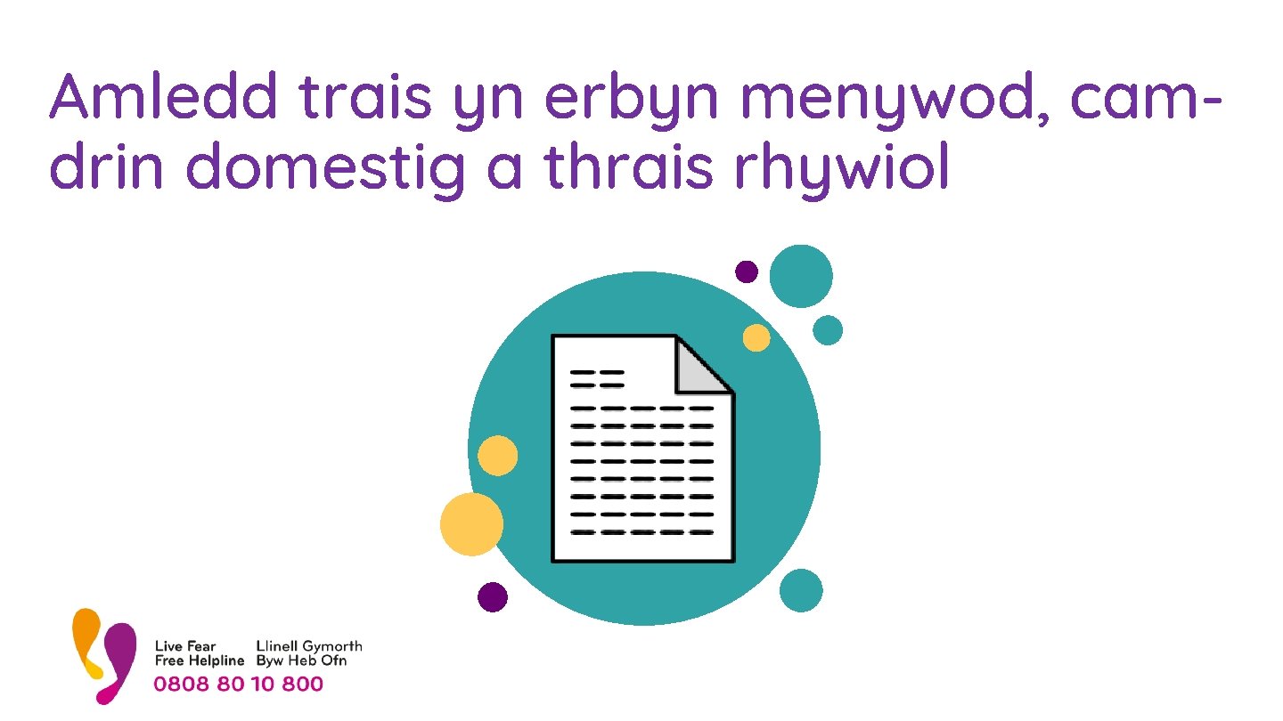 Amledd trais yn erbyn menywod, camdrin domestig a thrais rhywiol 