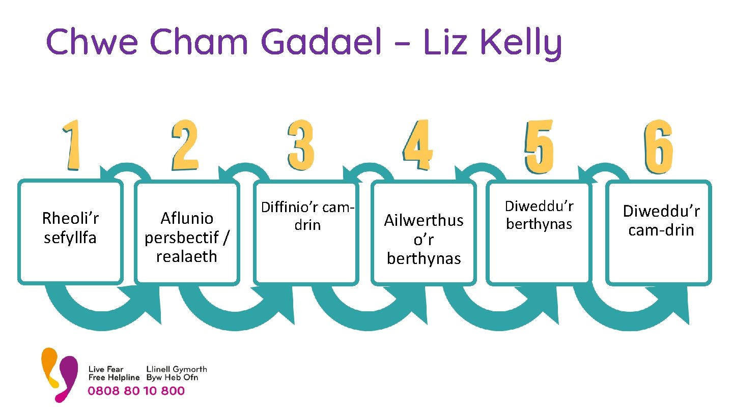 Chwe Cham Gadael – Liz Kelly Rheoli’r sefyllfa Aflunio persbectif / realaeth Diffinio’r camdrin