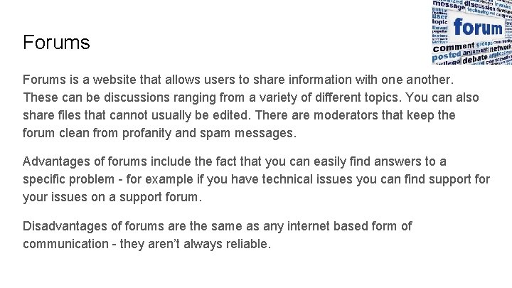 Forums is a website that allows users to share information with one another. These Forums is a website that allows users to share information with one another. These