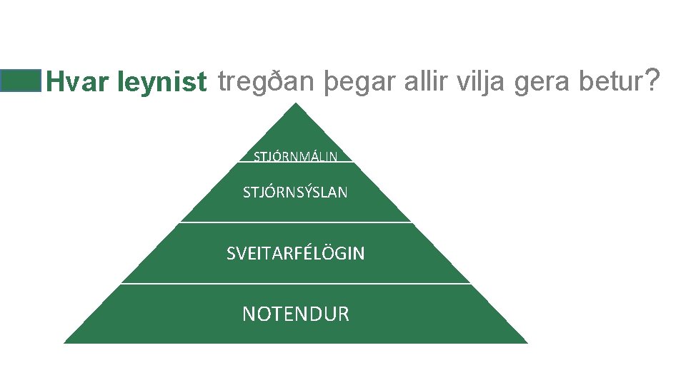 Hvar leynist tregðan þegar allir vilja gera betur? STJÓRNMÁLIN STJÓRNSÝSLAN SVEITARFÉLÖGIN NOTENDUR 