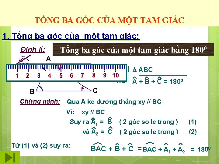 TỔNG BA GÓC CỦA MỘT TAM GIÁC 1. Tổng ba góc của một tam