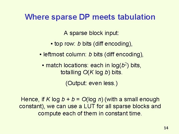 Where sparse DP meets tabulation A sparse block input: • top row: b bits Where sparse DP meets tabulation A sparse block input: • top row: b bits