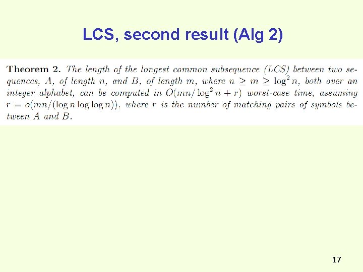 LCS, second result (Alg 2) 17 LCS, second result (Alg 2) 17
