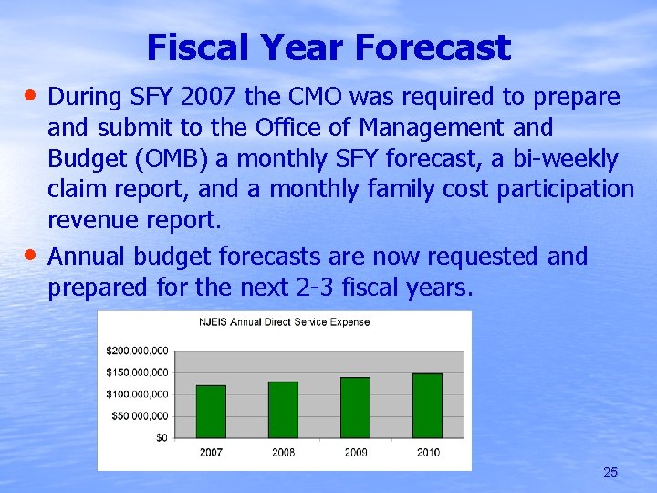 Fiscal Year Forecast • During SFY 2007 the CMO was required to prepare •