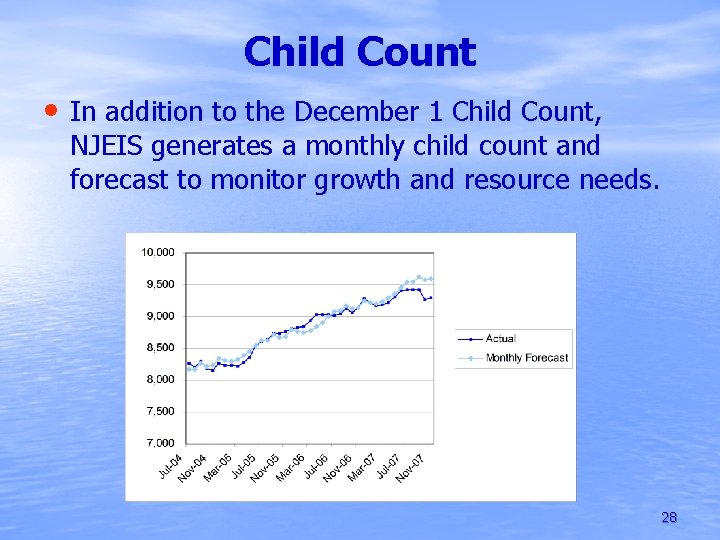 Child Count • In addition to the December 1 Child Count, NJEIS generates a