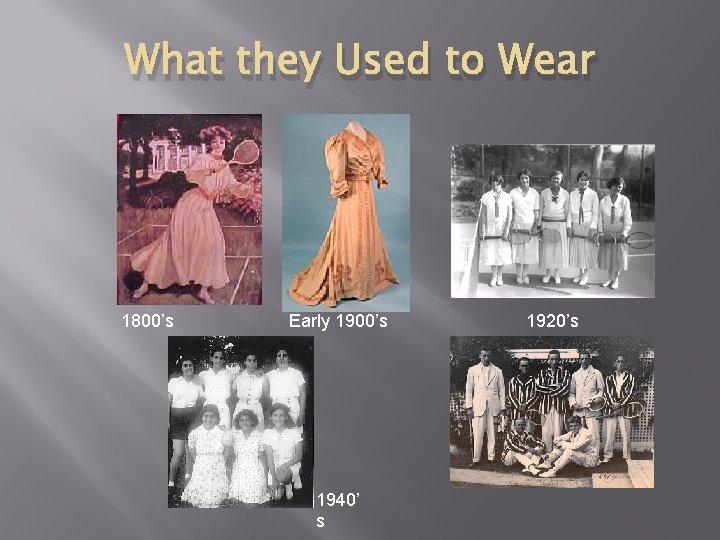 What they Used to Wear 1800’s Early 1900’s 1940’ s 1920’s 