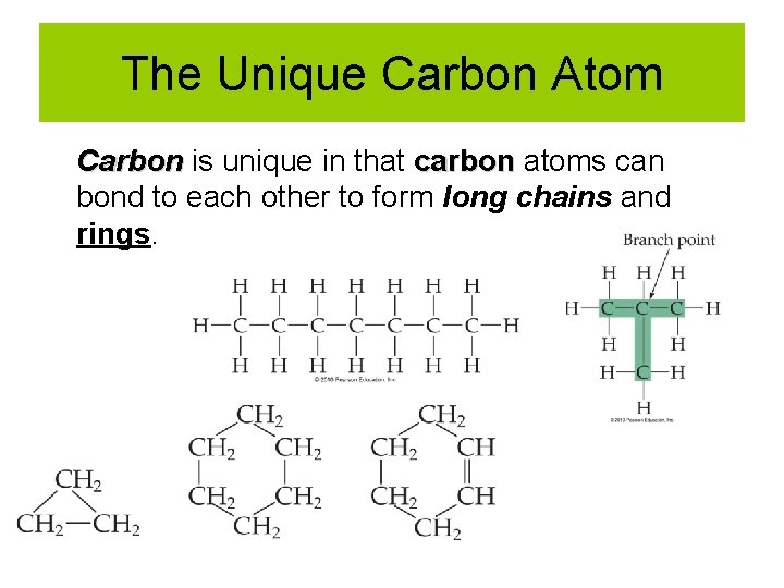 The Unique Carbon Atom Carbon is unique in that carbon atoms can bond to