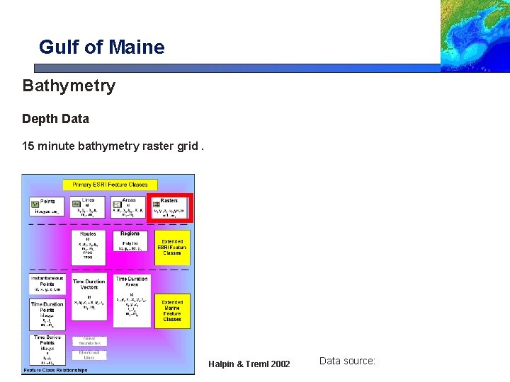 Gulf of Maine Bathymetry Depth Data 15 minute bathymetry raster grid. Halpin & Treml Gulf of Maine Bathymetry Depth Data 15 minute bathymetry raster grid. Halpin & Treml