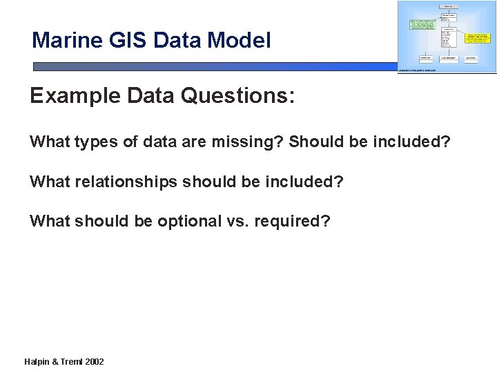 Marine GIS Data Model Example Data Questions: What types of data are missing? Should Marine GIS Data Model Example Data Questions: What types of data are missing? Should