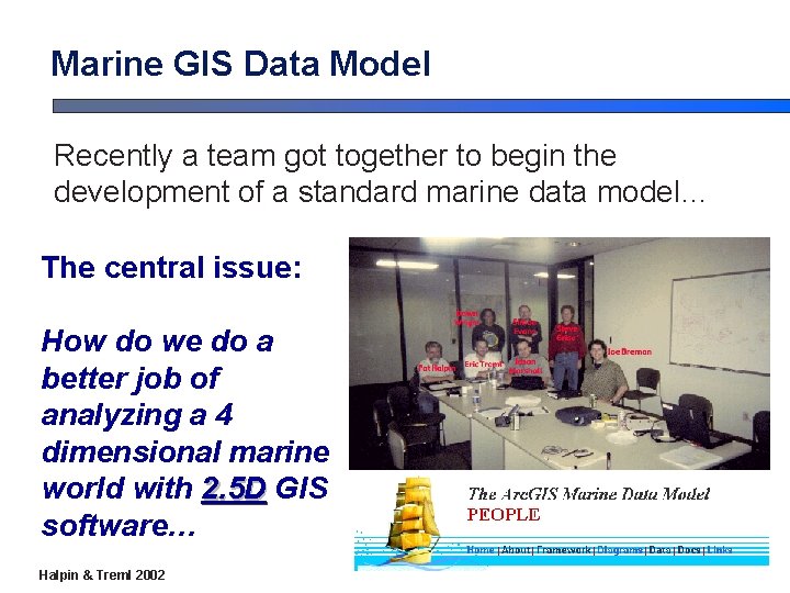 Marine GIS Data Model Recently a team got together to begin the development of Marine GIS Data Model Recently a team got together to begin the development of