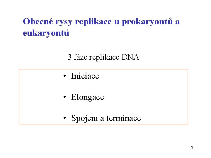 Obecné rysy replikace u prokaryontů a eukaryontů 3 fáze replikace DNA • Iniciace •
