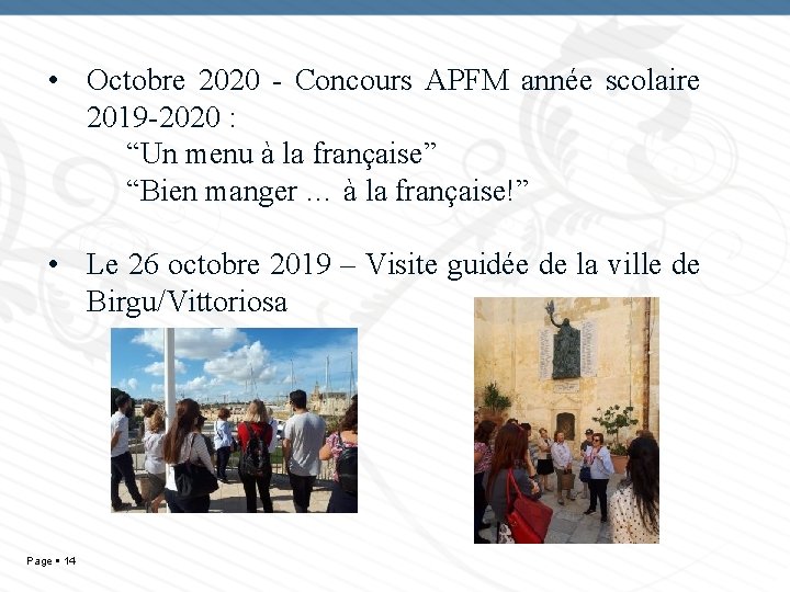  • Octobre 2020 - Concours APFM année scolaire 2019 -2020 : “Un menu