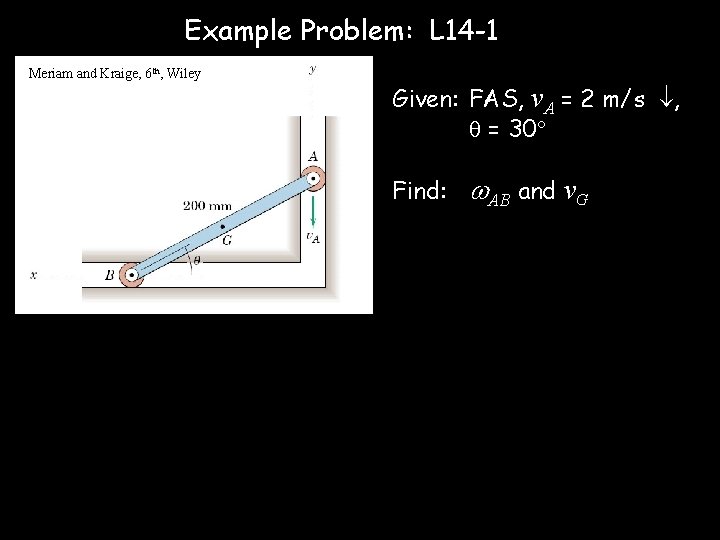 Example Problem: L 14 -1 Meriam and Kraige, 6 th, Wiley Given: FAS, v.