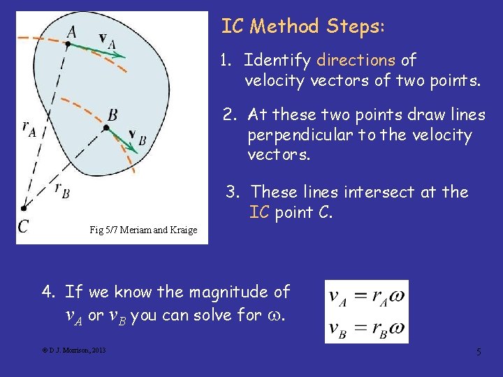 IC Method Steps: 1. Identify directions of velocity vectors of two points. 2. At
