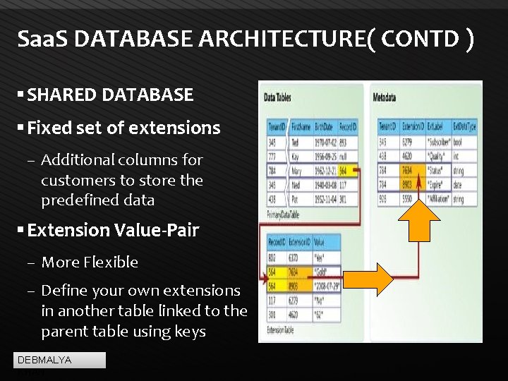 Saa. S DATABASE ARCHITECTURE( CONTD ) SHARED DATABASE Fixed set of extensions – Additional