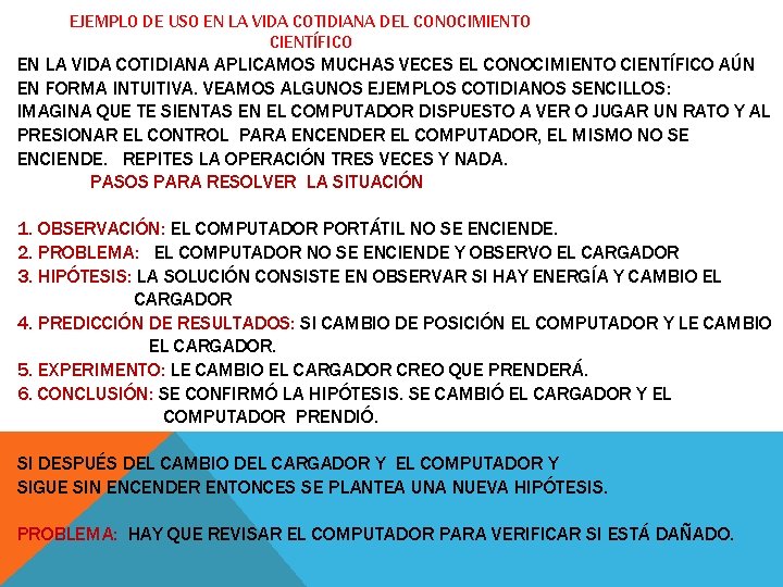 EJEMPLO DE USO EN LA VIDA COTIDIANA DEL CONOCIMIENTO CIENTÍFICO EN LA VIDA COTIDIANA