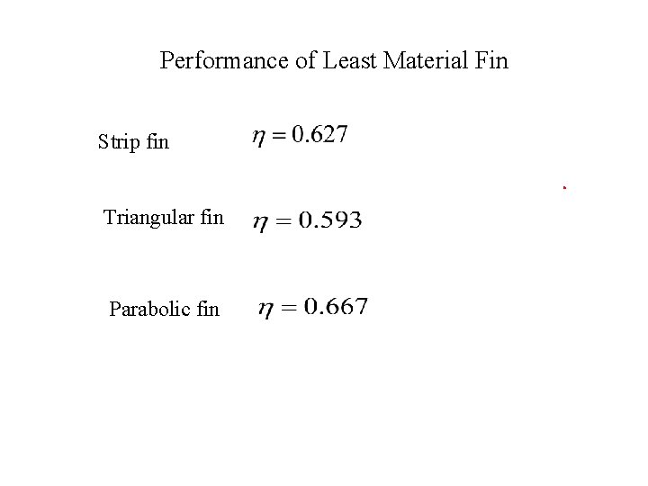 Performance of Least Material Fin Strip fin Triangular fin Parabolic fin 
