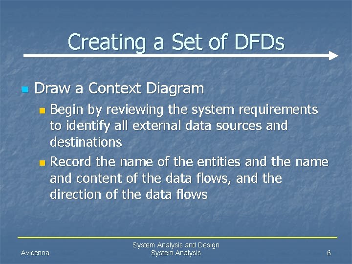 Creating a Set of DFDs n Draw a Context Diagram Begin by reviewing the