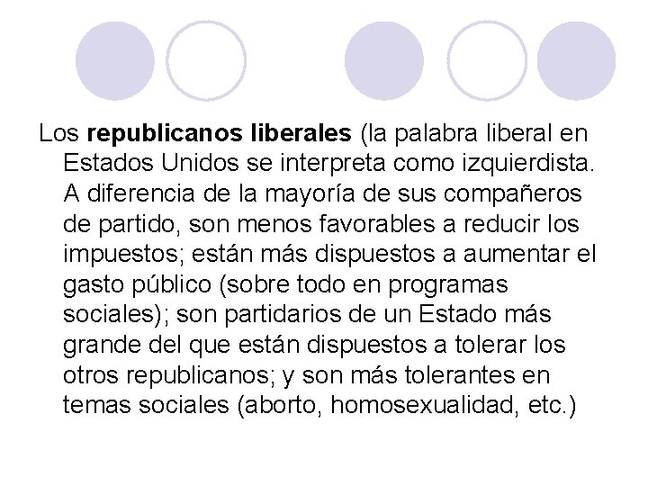 Los republicanos liberales (la palabra liberal en Estados Unidos se interpreta como izquierdista. A