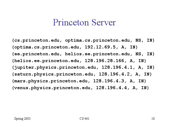 Princeton Server (cs. princeton. edu, optima. cs. princeton. edu, NS, IN) (optima. cs. princeton.