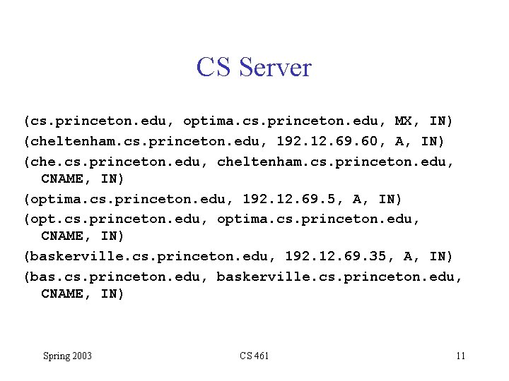 CS Server (cs. princeton. edu, optima. cs. princeton. edu, MX, IN) (cheltenham. cs. princeton.