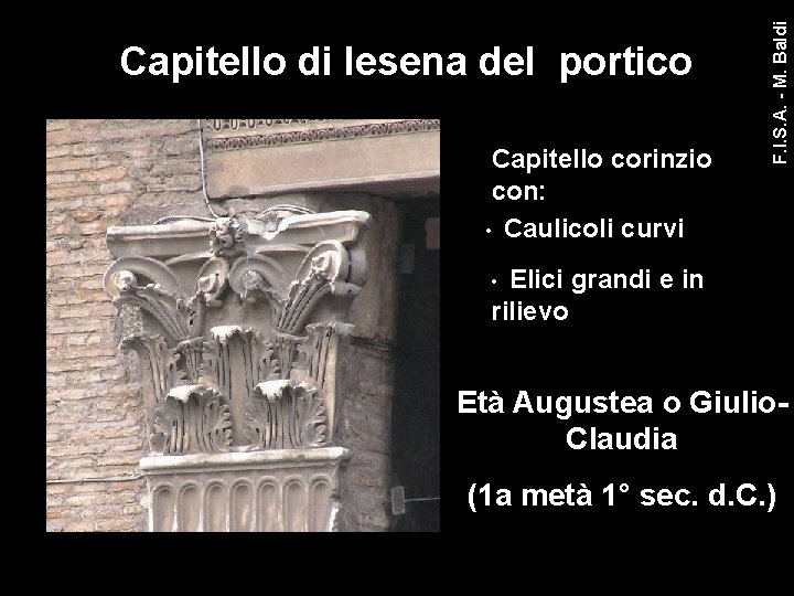 Capitello corinzio con: • Caulicoli curvi F. I. S. A. - M. Baldi Capitello