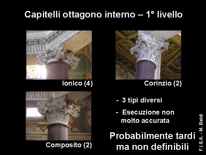 Capitelli ottagono interno – 1° livello Ionico (4) Corinzio (2) - Esecuzione non molto