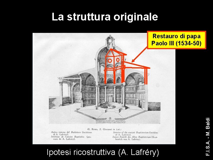 La struttura originale Ipotesi ricostruttiva (A. Lafréry) F. I. S. A. - M. Baldi