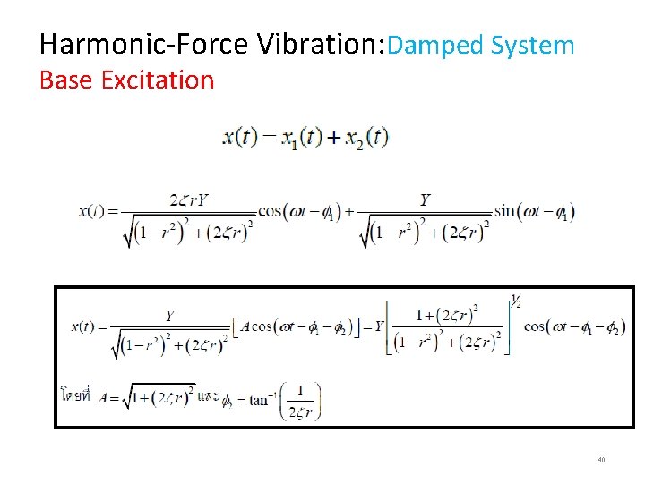 Harmonic-Force Vibration: Damped System Base Excitation 40 