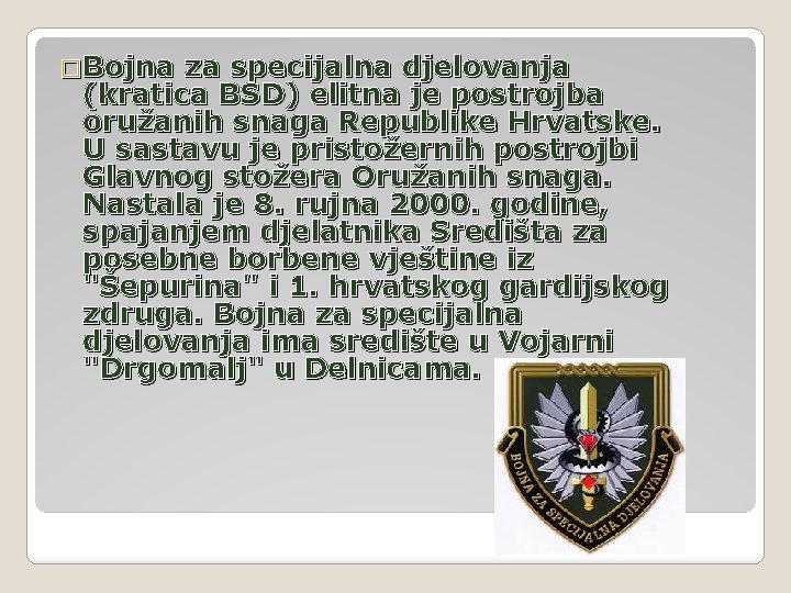 �Bojna za specijalna djelovanja (kratica BSD) elitna je postrojba oružanih snaga Republike Hrvatske. U