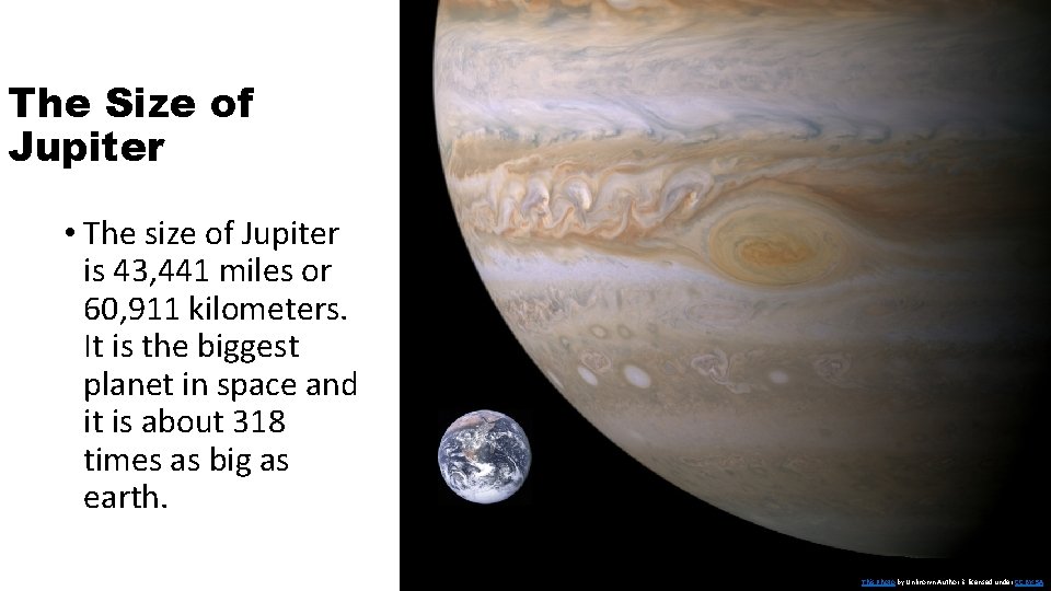 The Size of Jupiter • The size of Jupiter is 43, 441 miles or