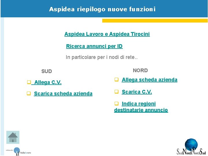 Aspidea riepilogo nuove funzioni Aspidea Lavoro e Aspidea Tirocini Ricerca annunci per ID In