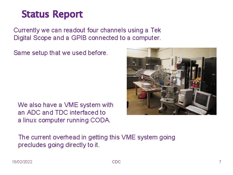 Status Report Currently we can readout four channels using a Tek Digital Scope and