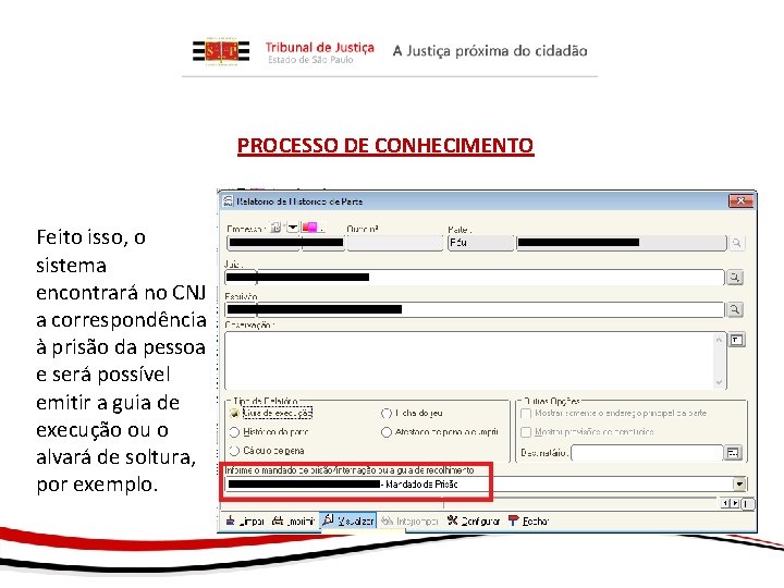 PROCESSO DE CONHECIMENTO Feito isso, o sistema encontrará no CNJ a correspondência à prisão