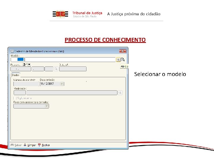 PROCESSO DE CONHECIMENTO Selecionar o modelo 